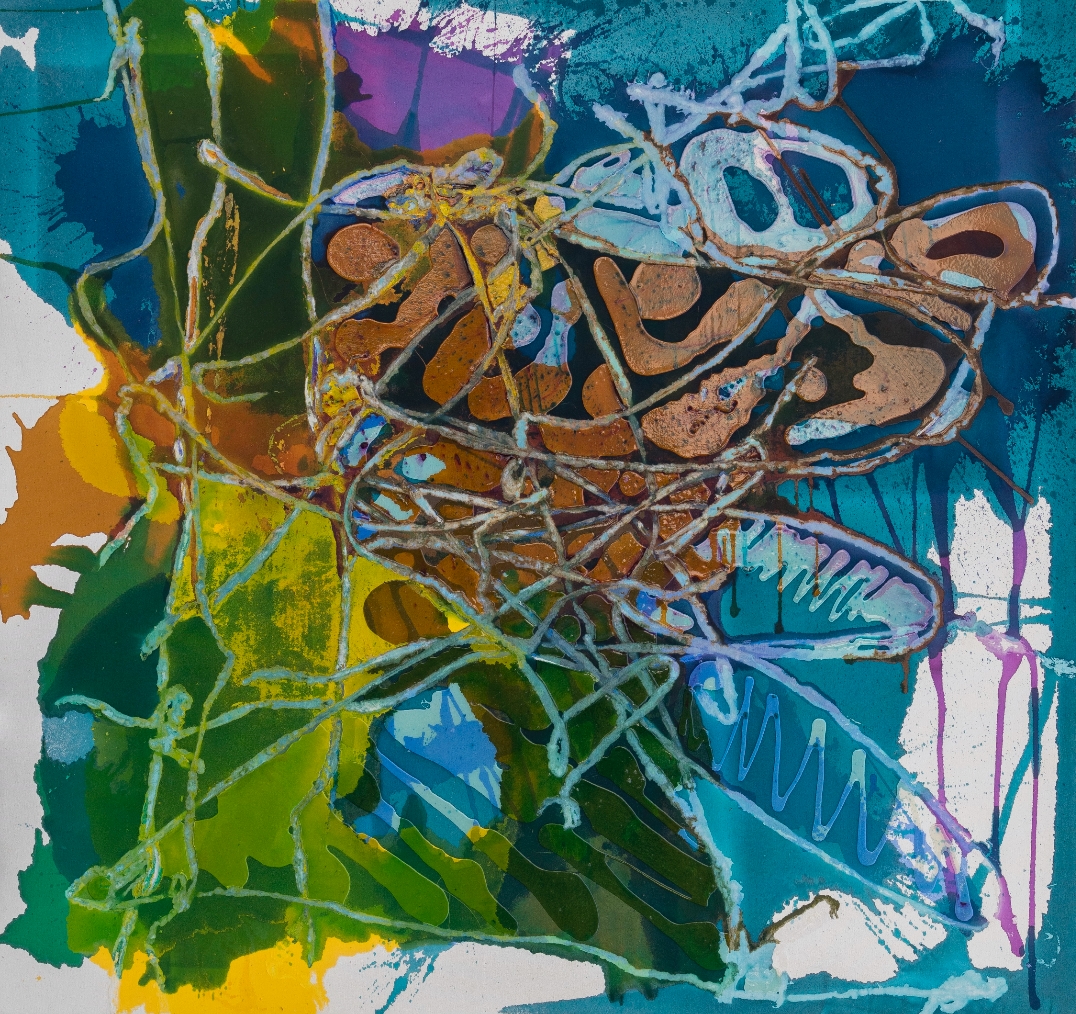 70×75 inches, acrylic paint and acrylic mediums on canvas