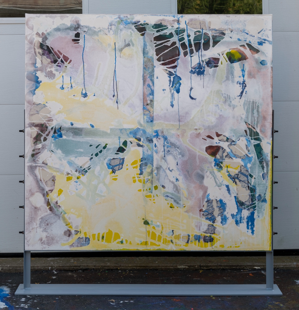 60×61 inches, acrylic on canvas, two-sided work.